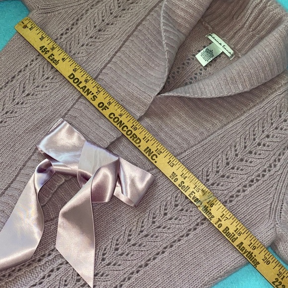 MARINA LUNA lambs wool lavender purple open front cardigan ribbon closure size L - Picture 6 of 9